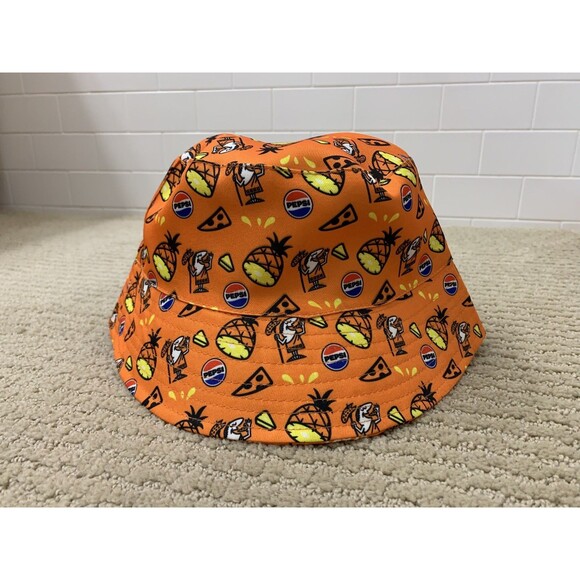 Little Caesars Pineapple Pizza Pepsi Bucket Hat Orange Reversible Print - Picture 1 of 4